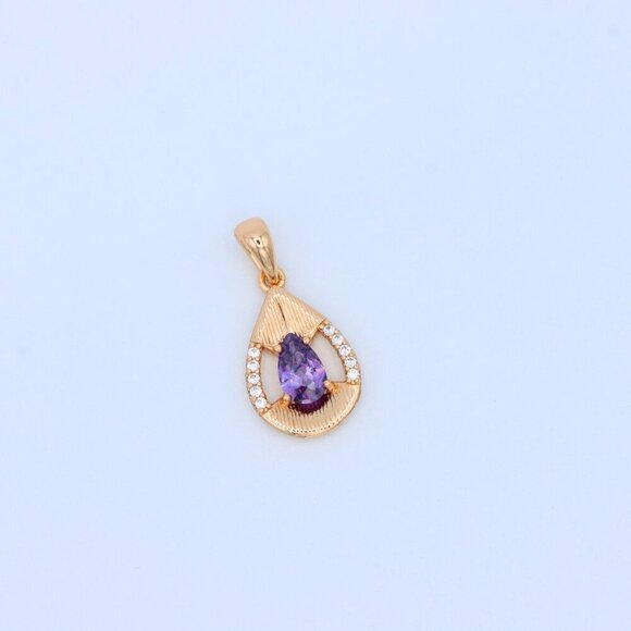 "Teardrop Purple Pendant with Dazzling Accents in Gold Finish, XPPT1690 - Picture 9 of 13